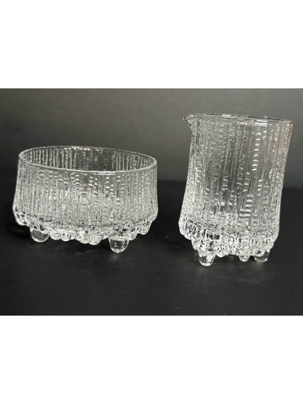 Iittala Ultima Thule Finland by Tapio Wirkkala Ice Bubble Creamer and Sugar Bowl